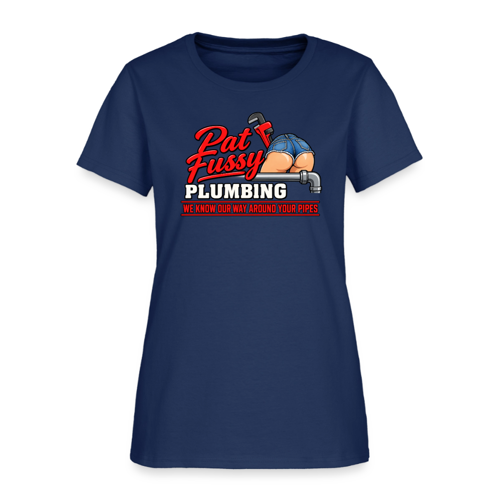 Pat Fussy Plumbing Funny Adult Women's T-Shirt -  blue dusk