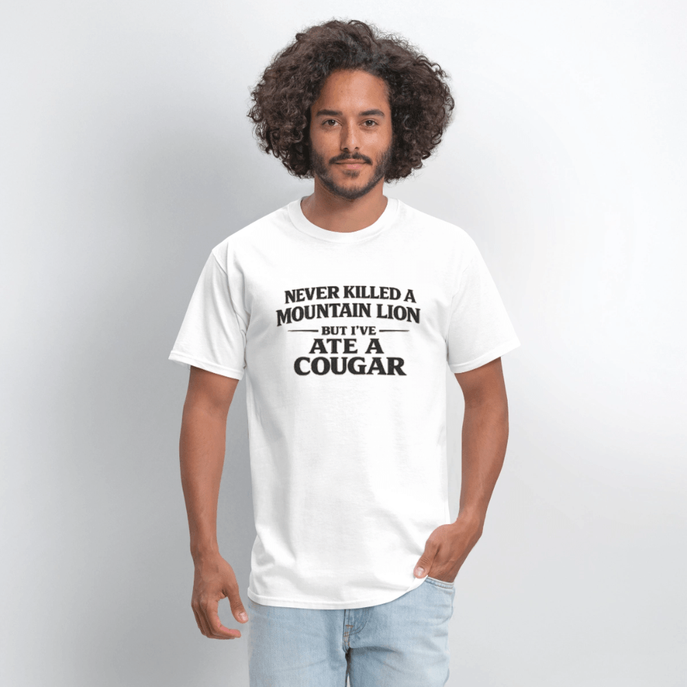 Never Killed A Mountain Lion But I've Ate A Cougar T-Shirt Color: Heather Gray