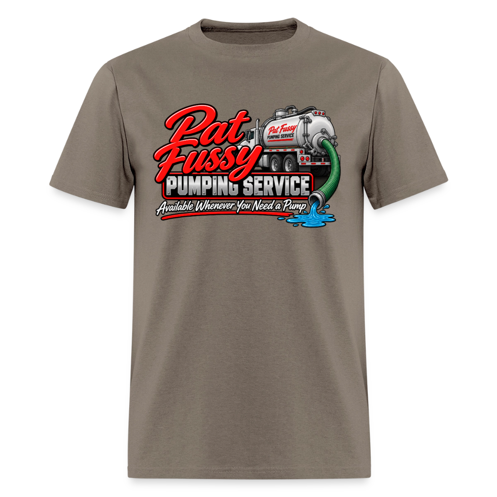 Pat Fussy Pumping Service Funny Adult T-Shirt Color: Heather Black