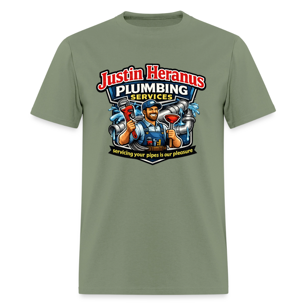 Justin Heranus Plumbing Funny T-Shirt - military green