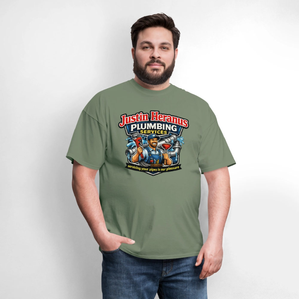 Justin Heranus Plumbing Funny T-Shirt - military green