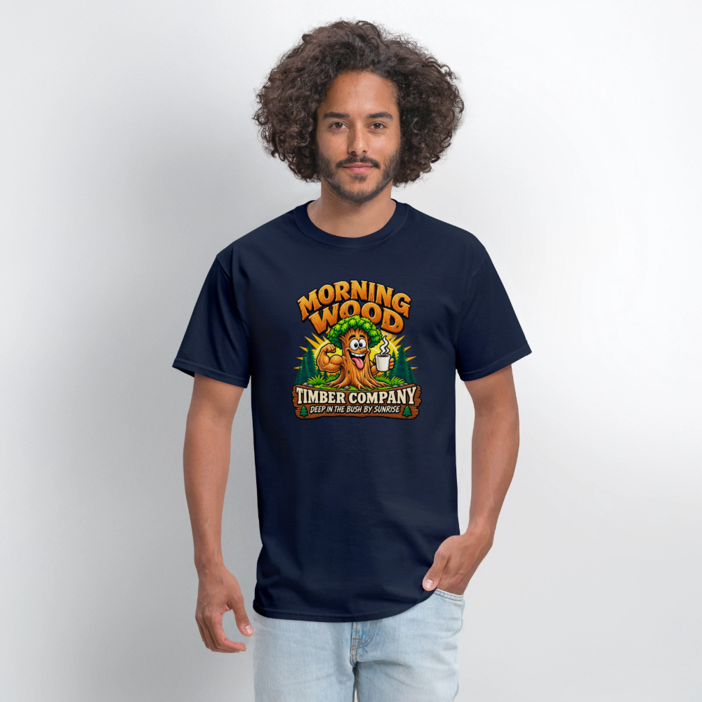 Morning Wood Timber Company – Funny Adult Humor T-Shirt - navy