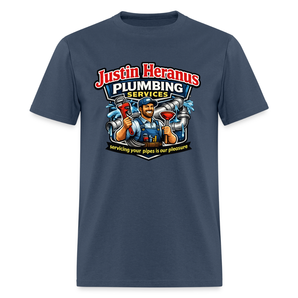 Justin Heranus Plumbing Funny T-Shirt -  blue dusk