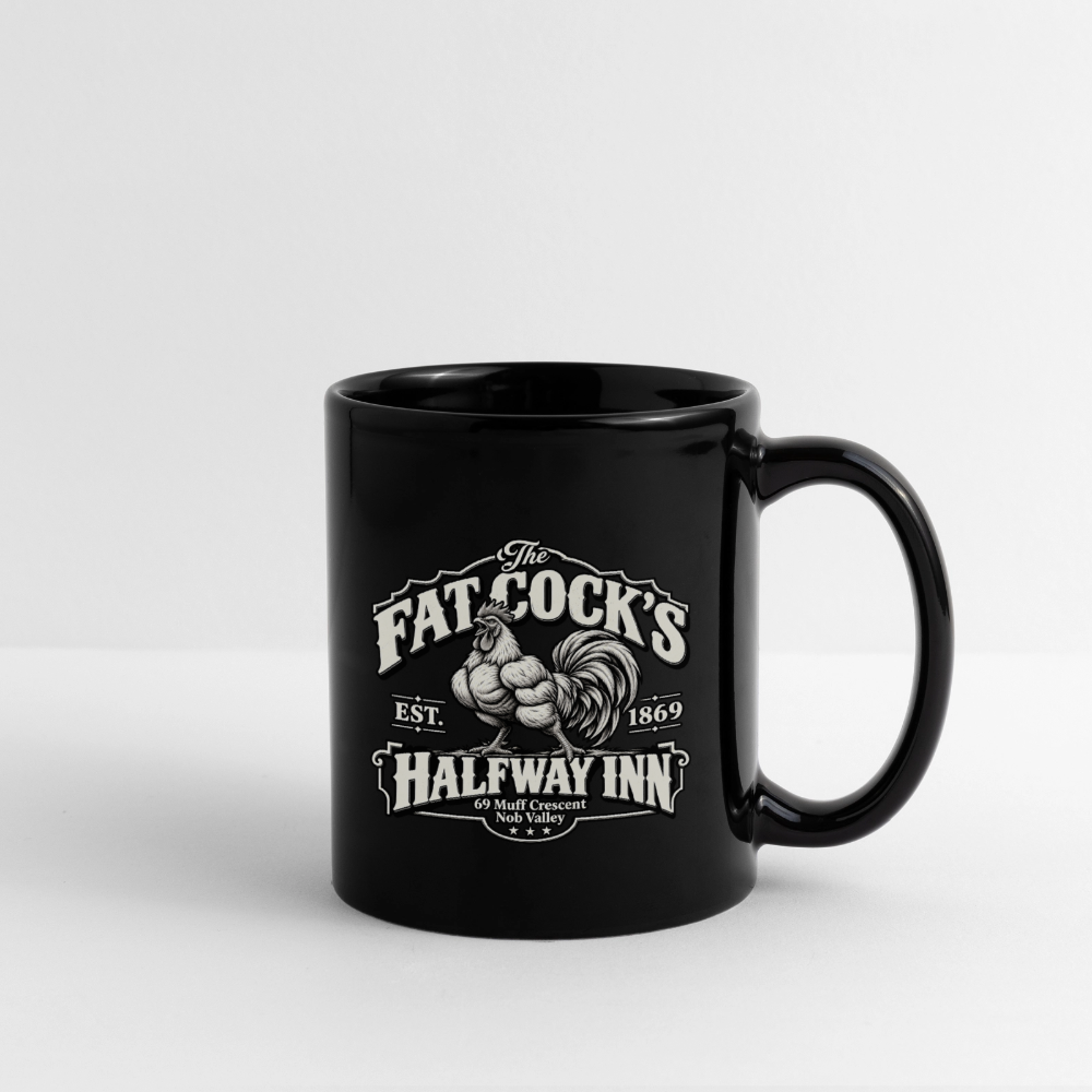 Fat Cock’s Halfway Inn Black Coffee Mug Color: black