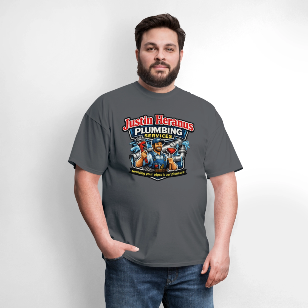 Justin Heranus Plumbing Funny T-Shirt - charcoal