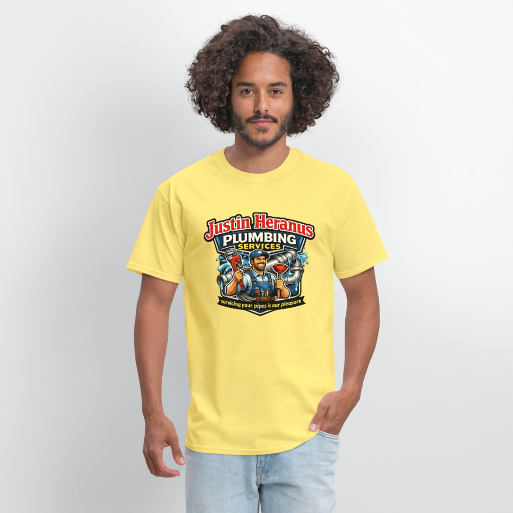 Justin Heranus Plumbing Funny T-Shirt - cornsilk