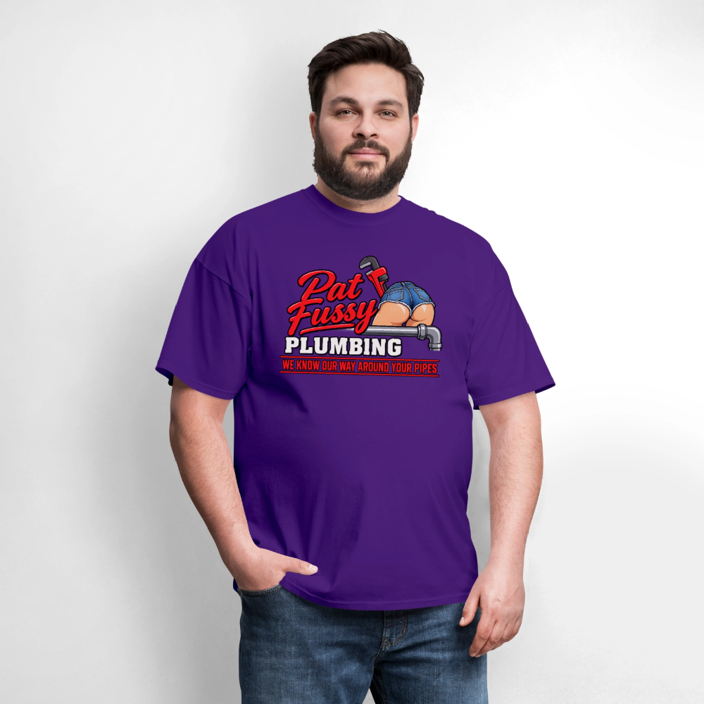 Pat Fussy Plumbing Funny Adult T-Shirt Color: Navy