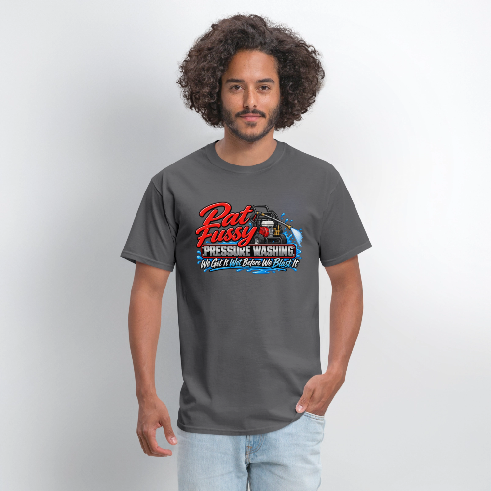 Pat Fussy Pressure Washing Funny Adult T-Shirt Color: Heather Black