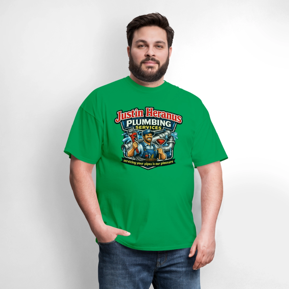 Justin Heranus Plumbing Funny T-Shirt - bright green