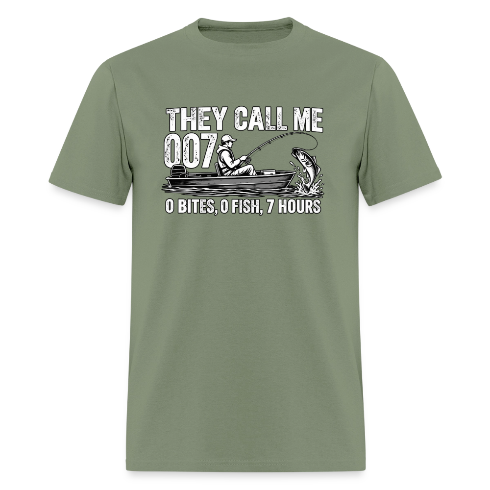 They Call Me 007 Funny Fishing T-Shirt Color: Military Green