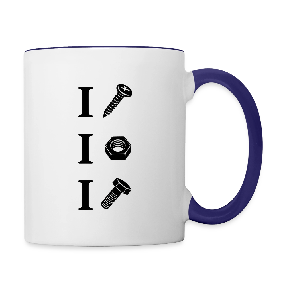 I Screw I Nut I Bolt Contrast Coffee Mug - white/cobalt blue