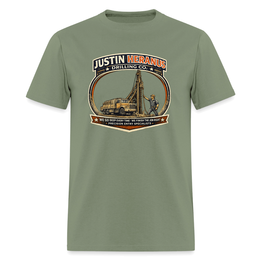 Justin Heranus Drilling Company Funny T-Shirt Color: White