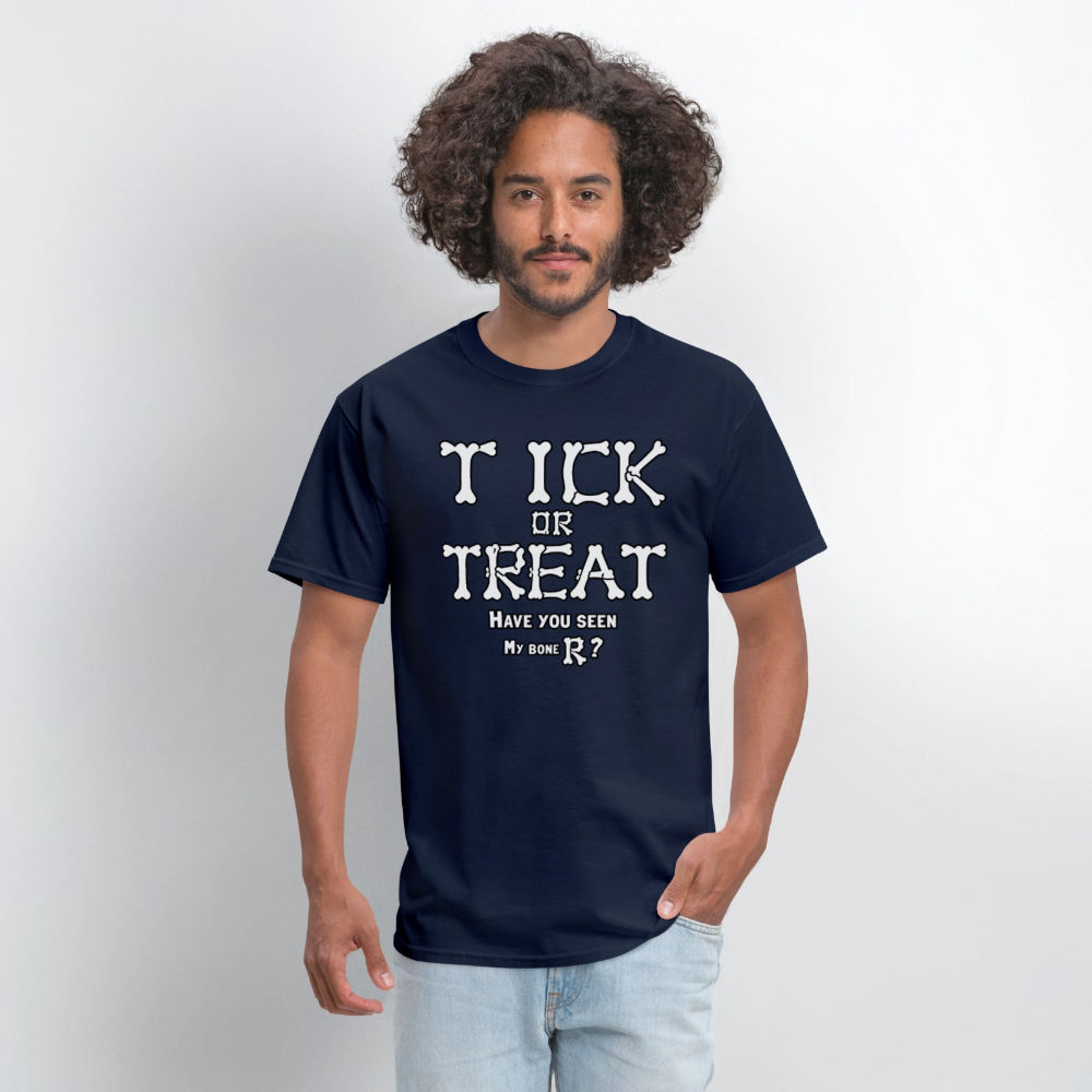Tick or Treat Have You Seen My Bone R? Halloween T-Shirt Color: Black