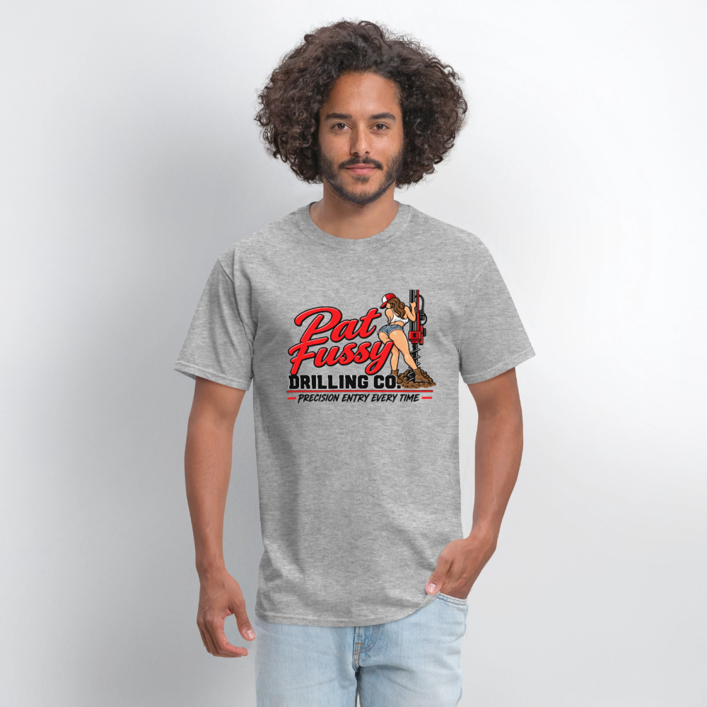 Pat Fussy Drilling Co. Funny Adult T-Shirt Color: Light Heather Grey