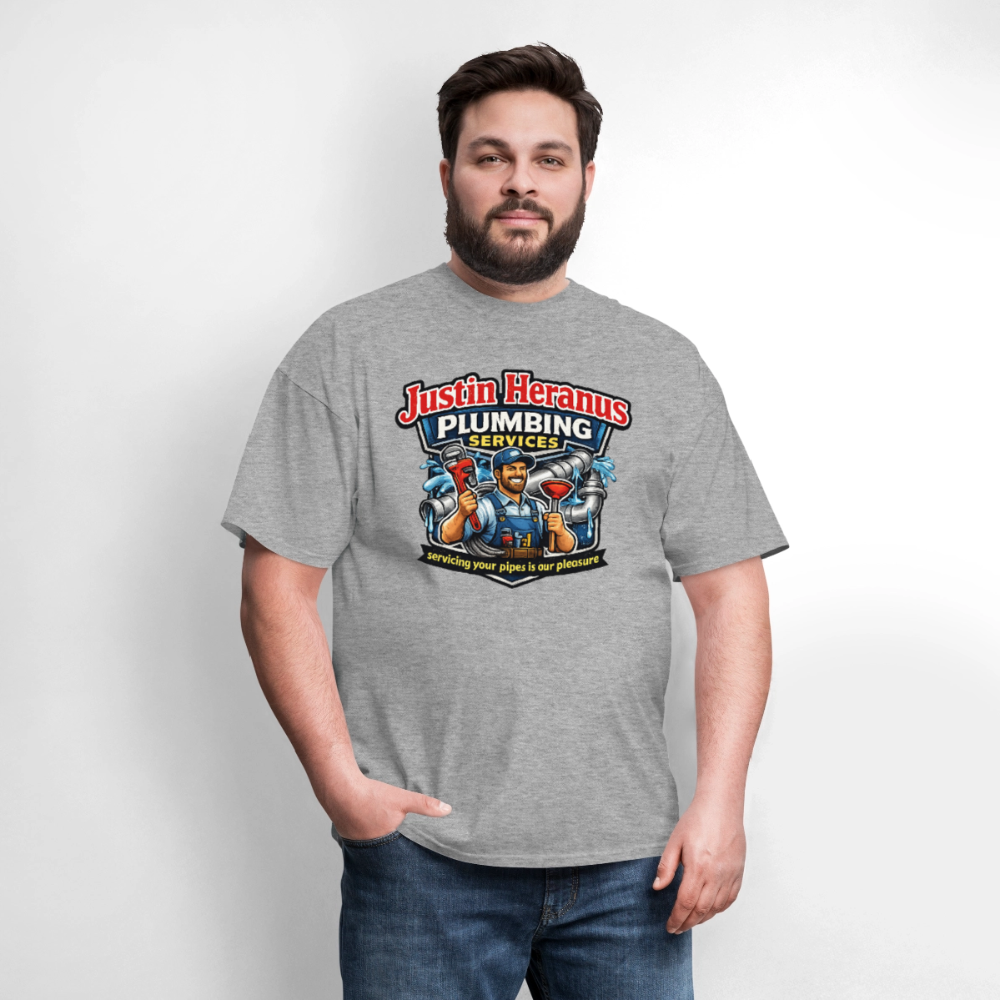 Justin Heranus Plumbing Funny T-Shirt - heather gray