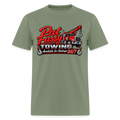 Pat Fussy Towing Funny Adult T-Shirt Color: Military Green
