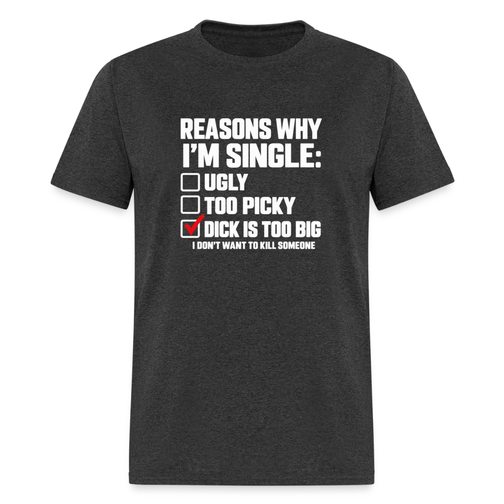 Reasons Why I'm Single – Funny Dirty Joke T-Shirt Color: Heather Black