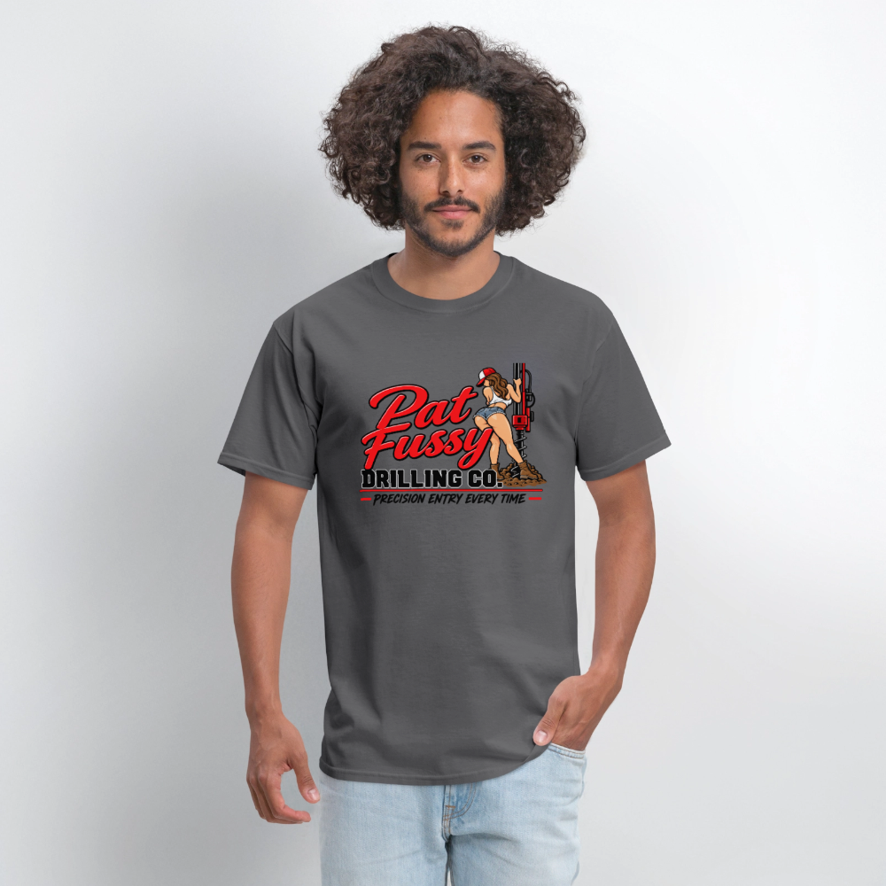 Pat Fussy Drilling Co. Funny Adult T-Shirt Color: Light Heather Grey