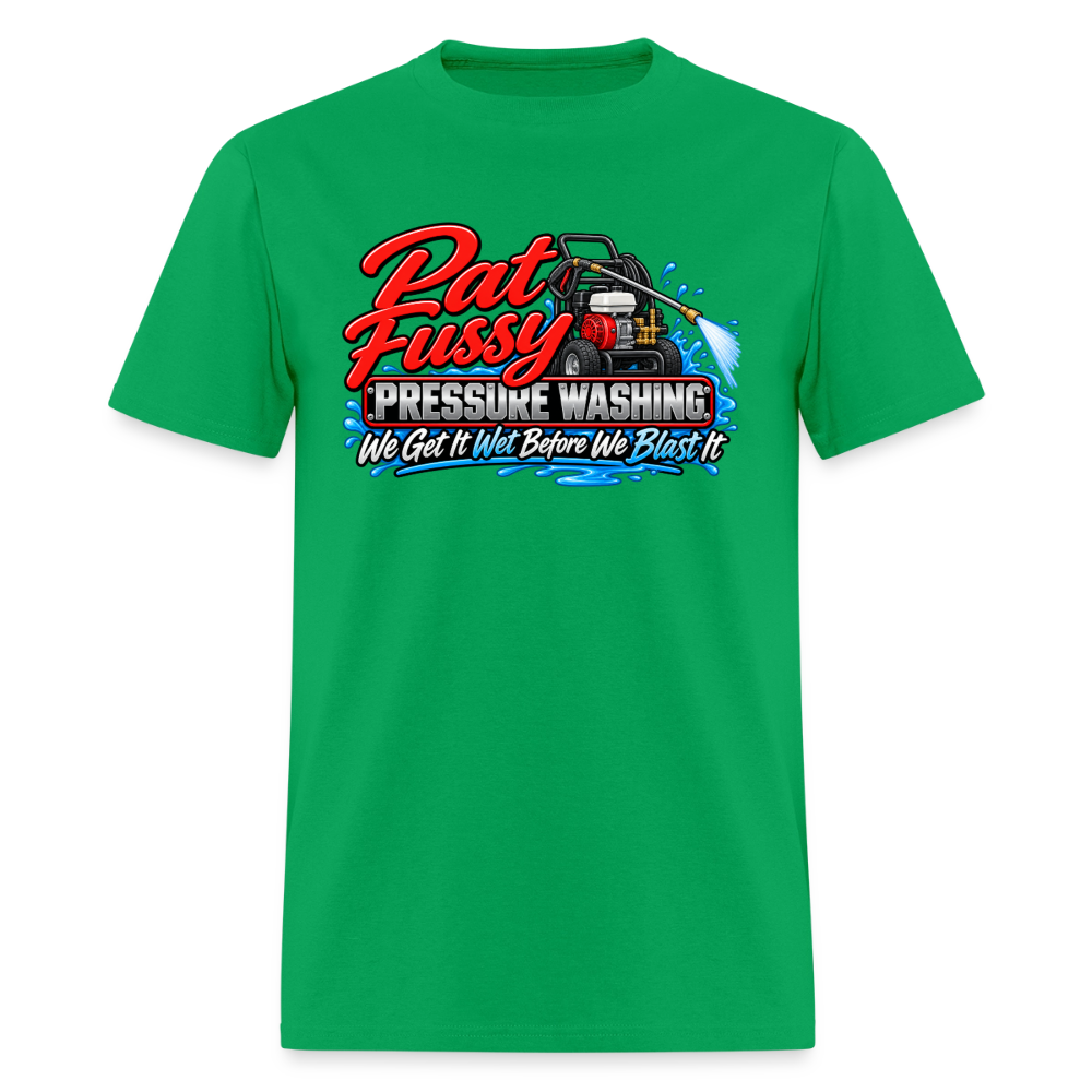 Pat Fussy Pressure Washing Funny Adult T-Shirt Color: Bright Green