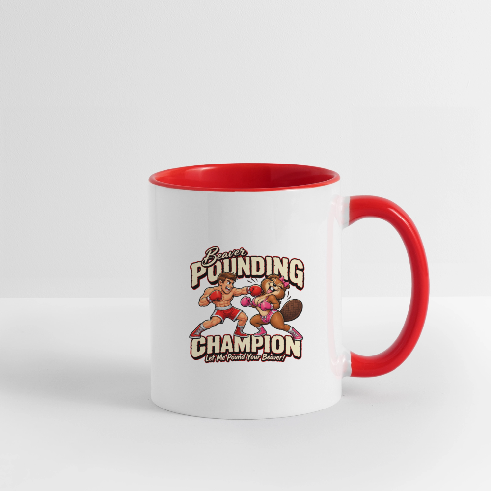 Beaver Pounding Champion Contrast Coffee Mug - white/red