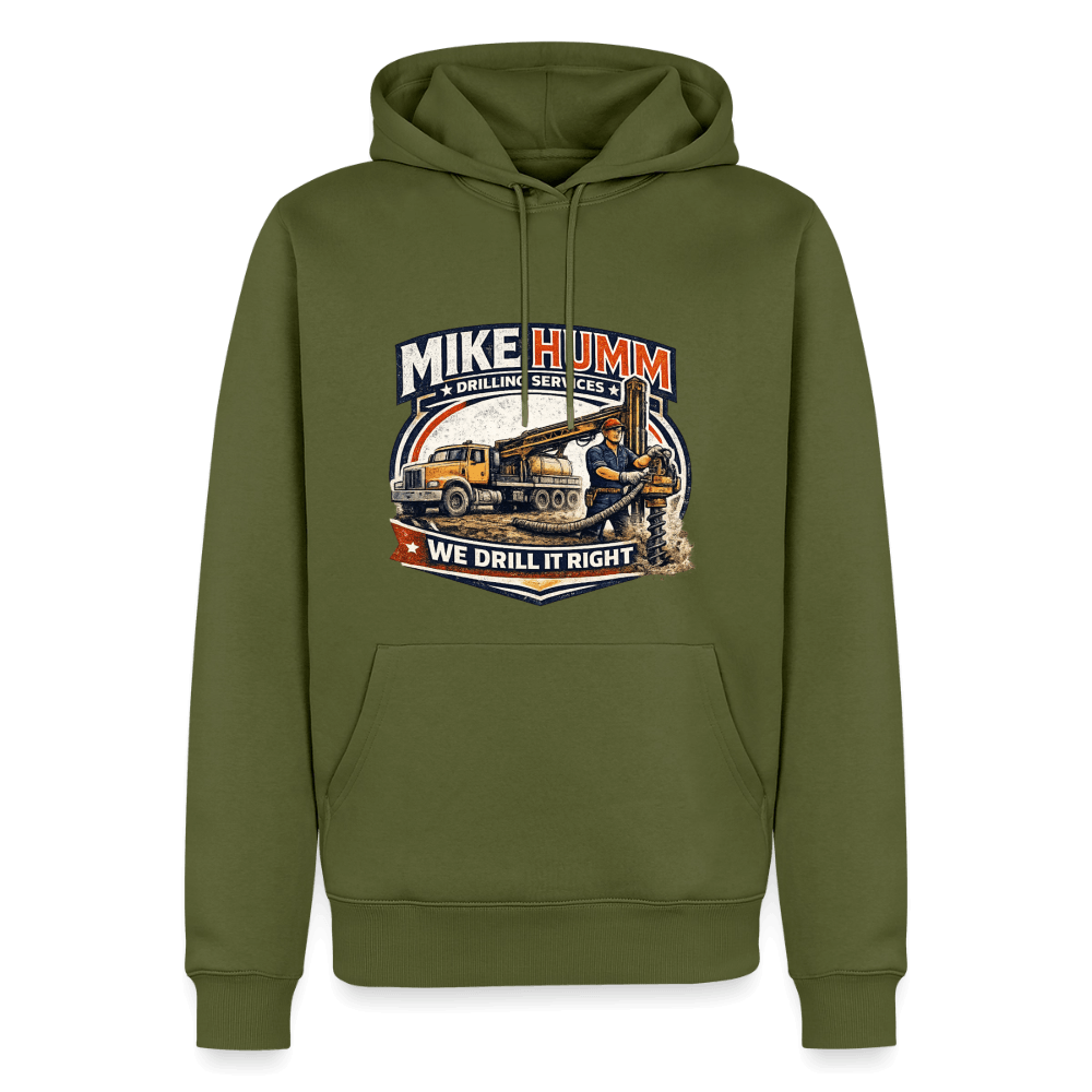 Mike Humm Drilling Service Funny Premium Hoodie Color: Khaki Green