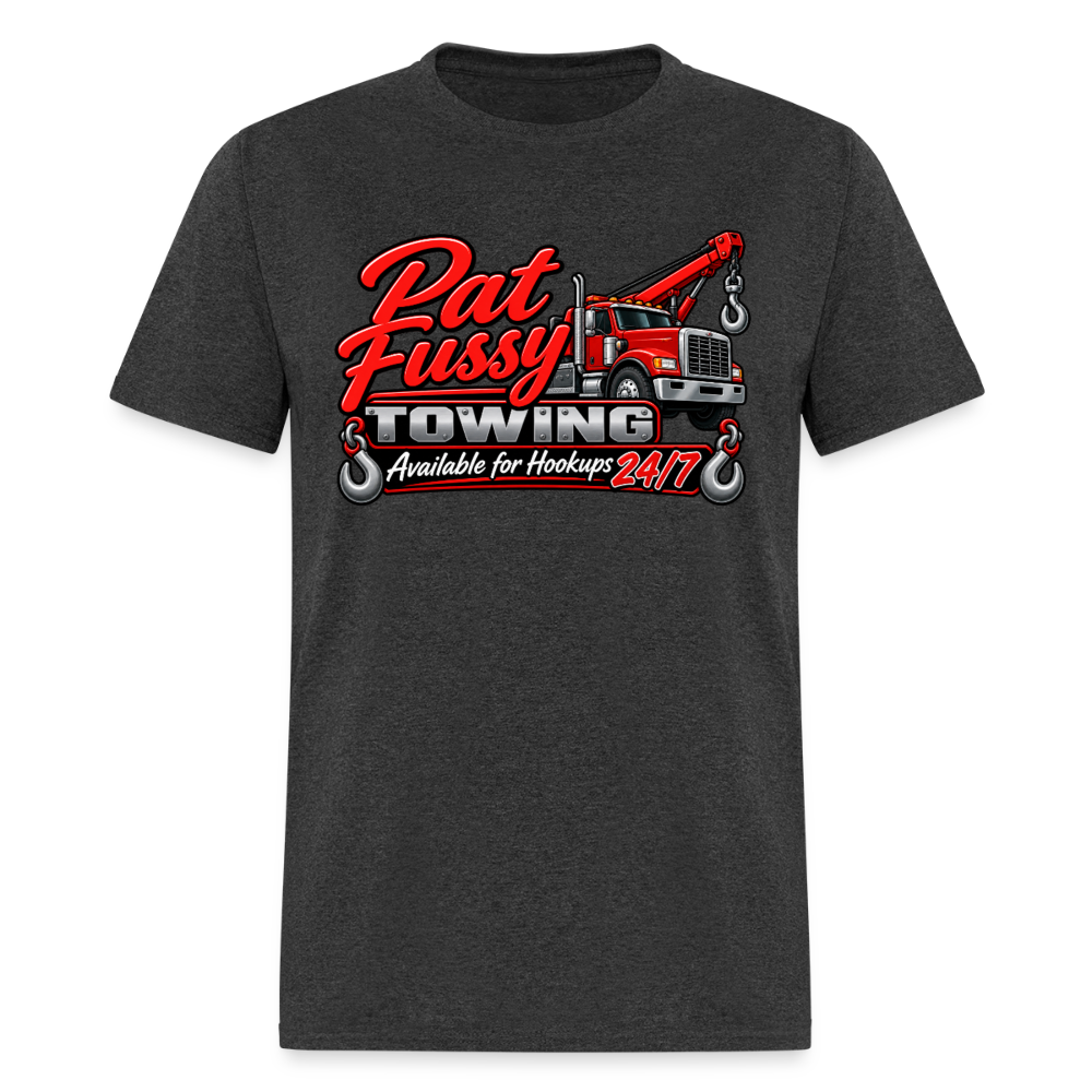 Pat Fussy Towing Funny Adult T-Shirt Color: Heather Black