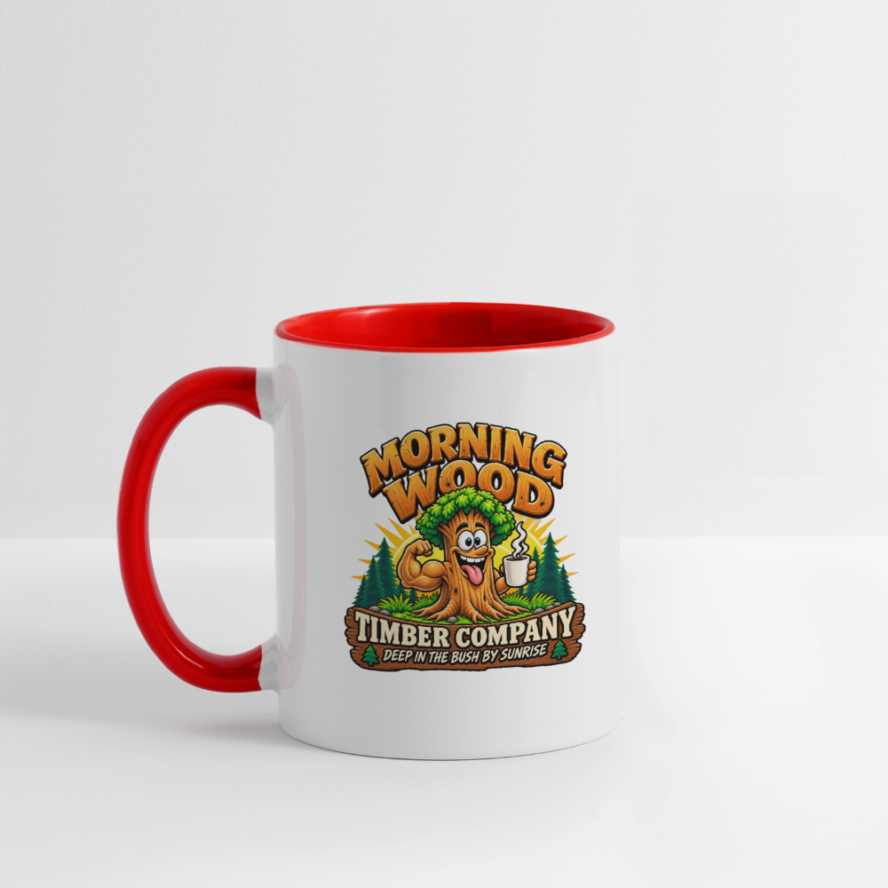 Morning Wood Timber Company – Funny Adult Humor Coffee Mug - white/red