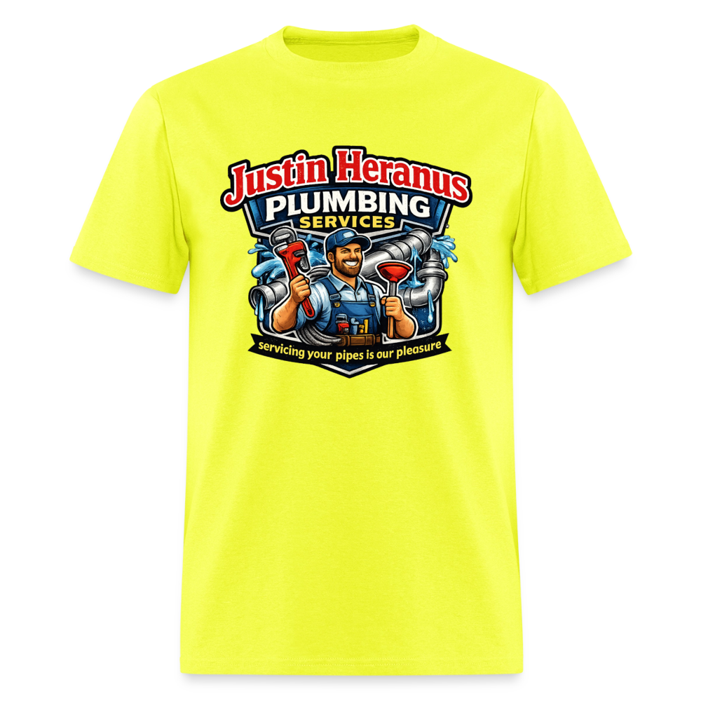 Justin Heranus Plumbing Funny T-Shirt - safety green