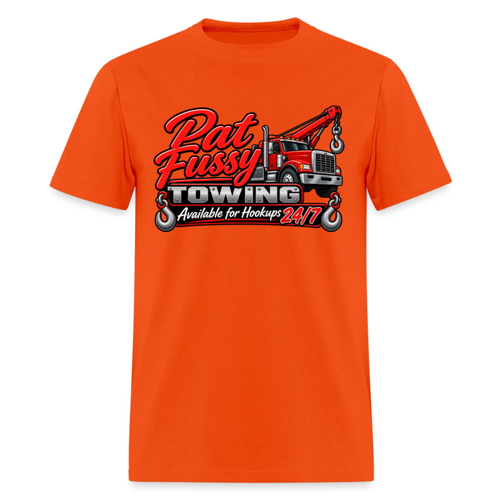 Pat Fussy Towing Funny Adult T-Shirt Color: Orange