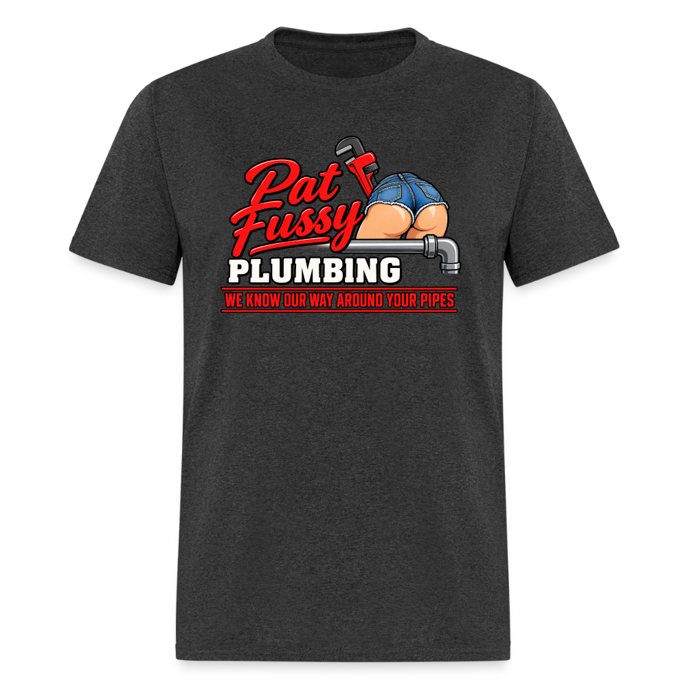 Pat Fussy Plumbing Funny Adult T-Shirt Color: Heather Black