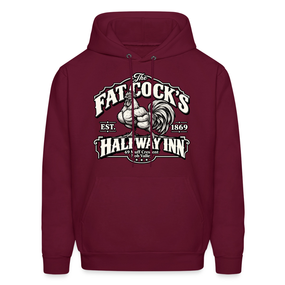 Fat Cock’s Halfway Inn Hoodie Color: Burgundy