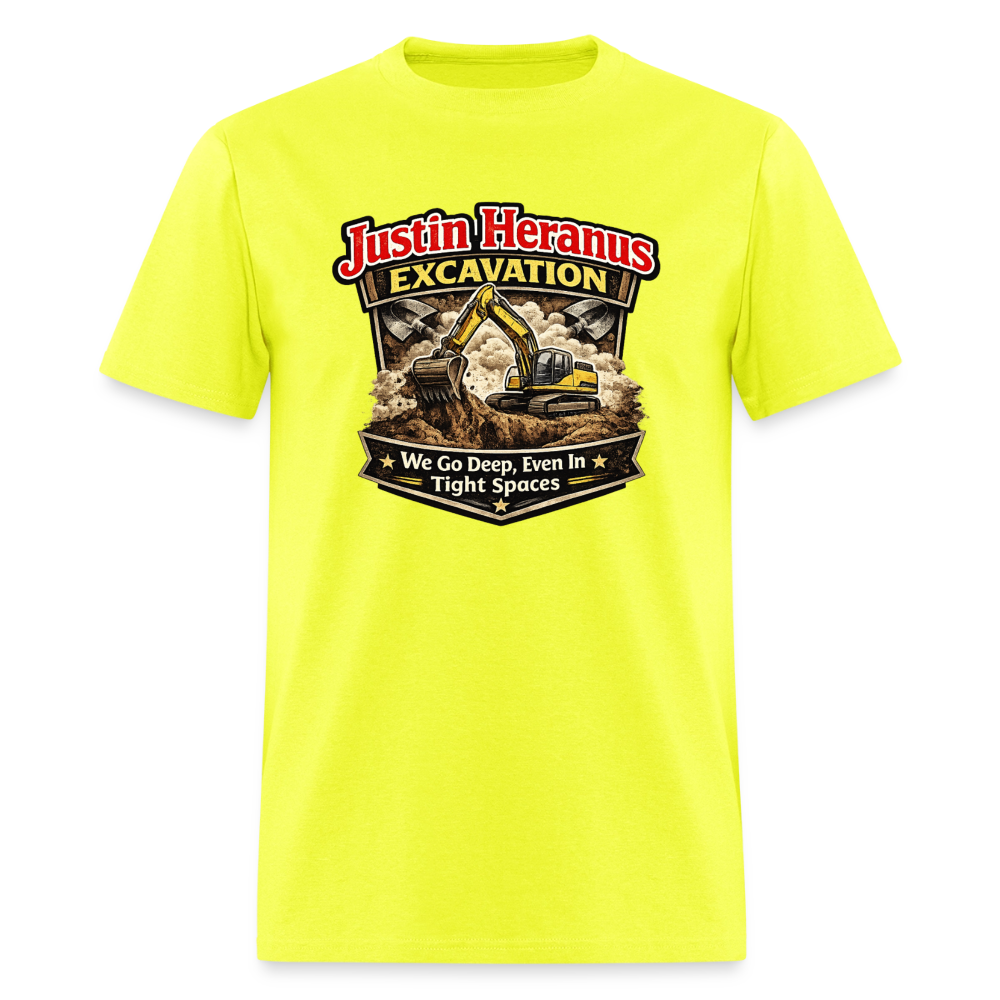 Justin Heranus Excavation Funny T-Shirt - safety green