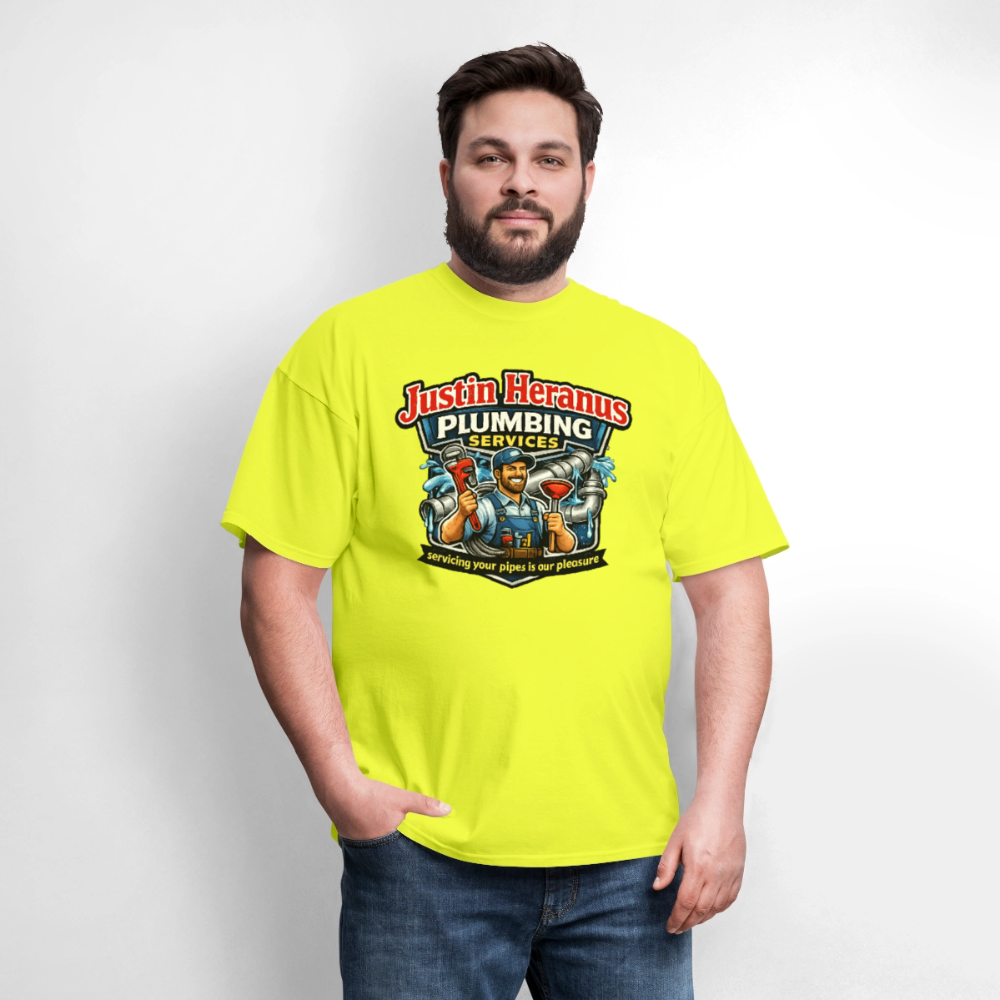 Justin Heranus Plumbing Funny T-Shirt - safety green