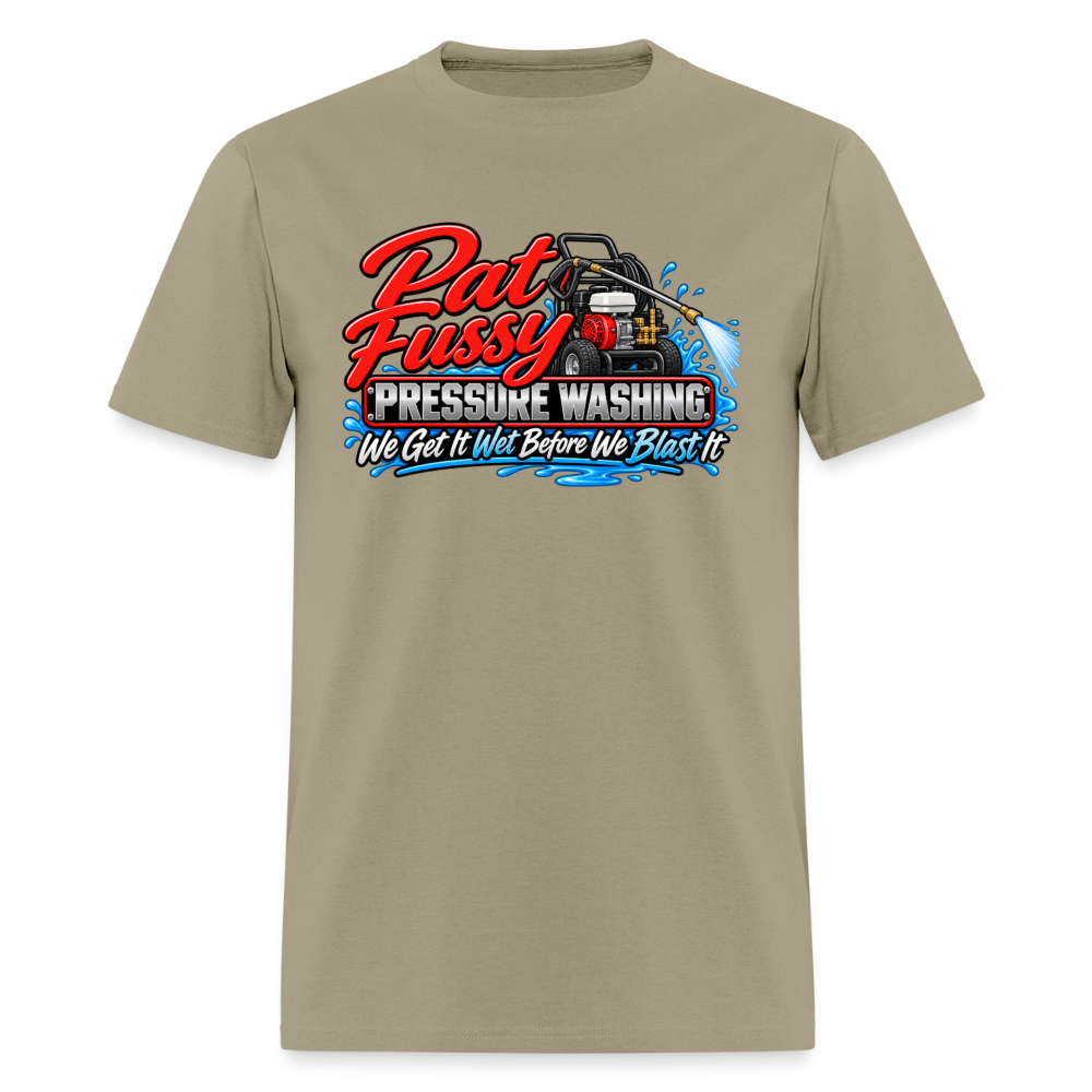 Pat Fussy Pressure Washing Funny Adult T-Shirt Color: Khaki