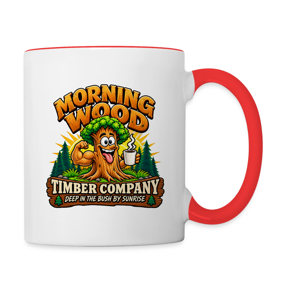 Morning Wood Timber Company – Funny Adult Humor Coffee Mug - white/red