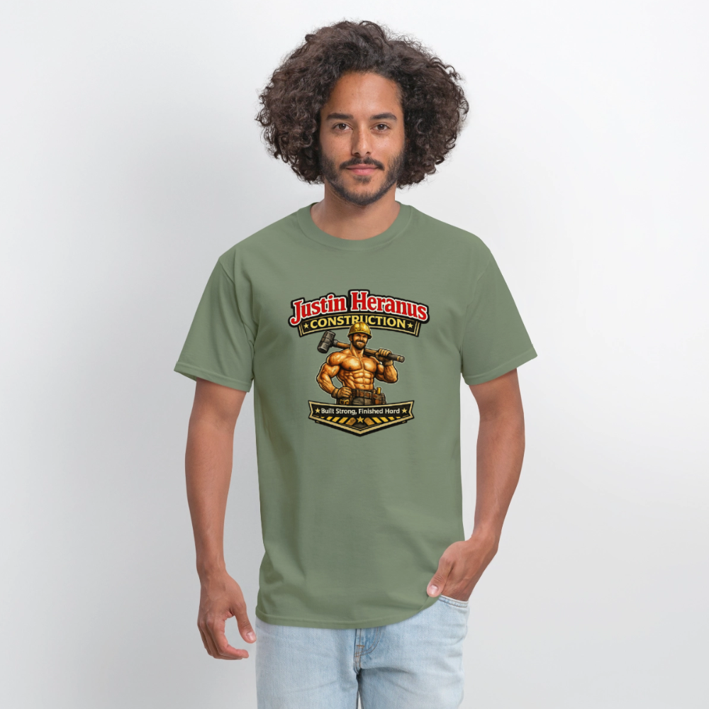 Justin Heranus Construction Funny T-Shirt - military green