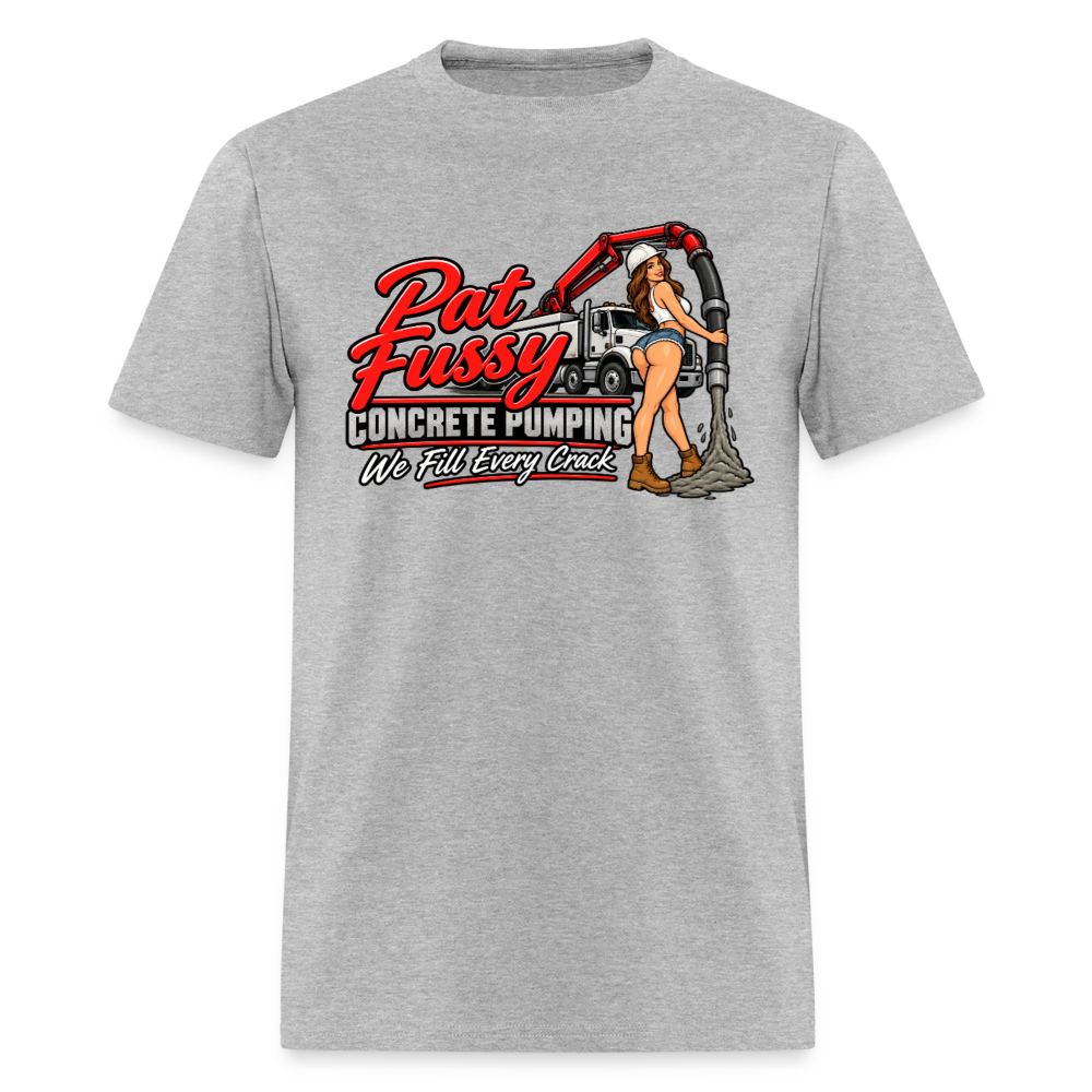 Pat Fussy Concrete Pumping Funny Adult T-Shirt Color: Heather Gray