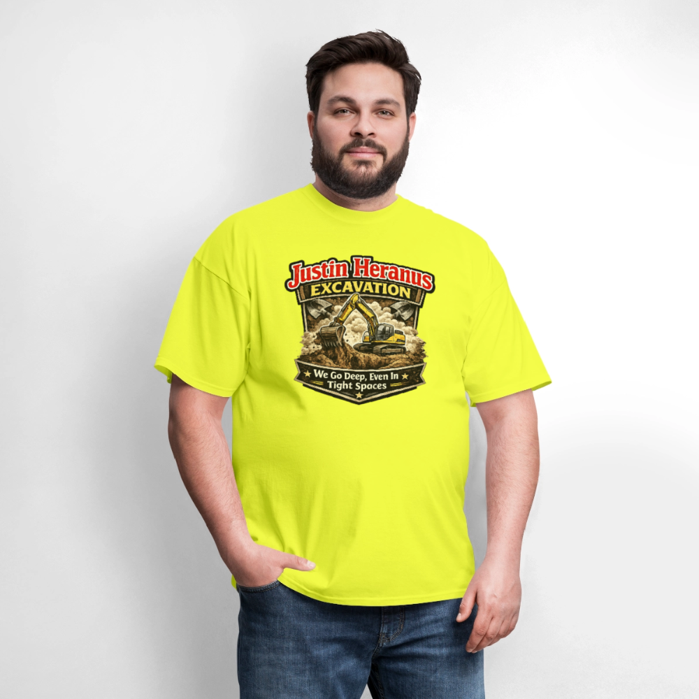 Justin Heranus Excavation Funny T-Shirt - safety green