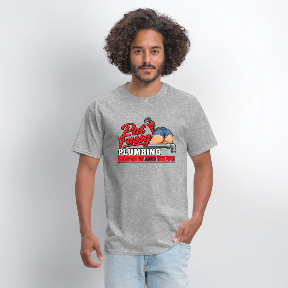 Pat Fussy Plumbing Funny Adult T-Shirt Color: Navy