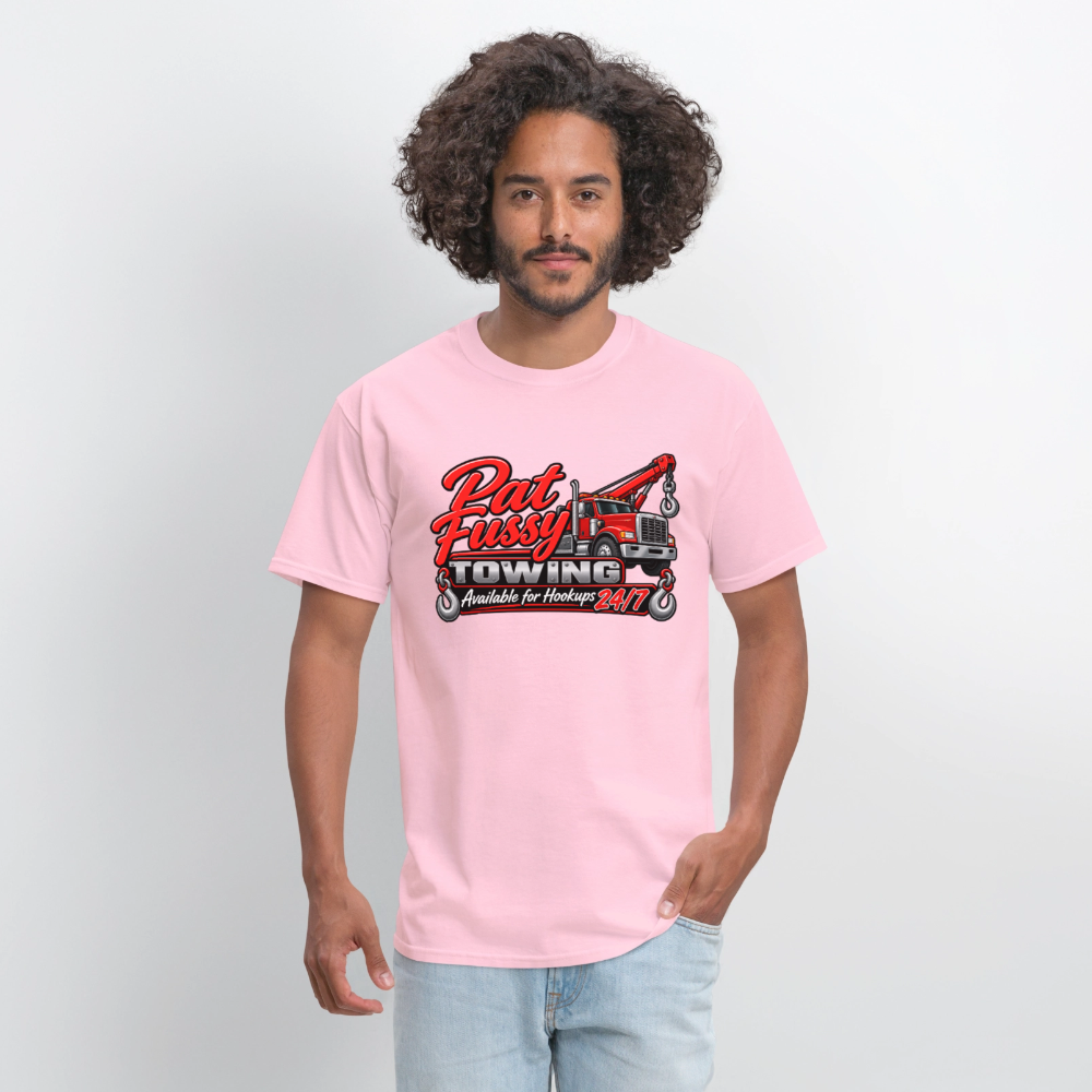 Pat Fussy Towing Funny Adult T-Shirt Color: Military Green