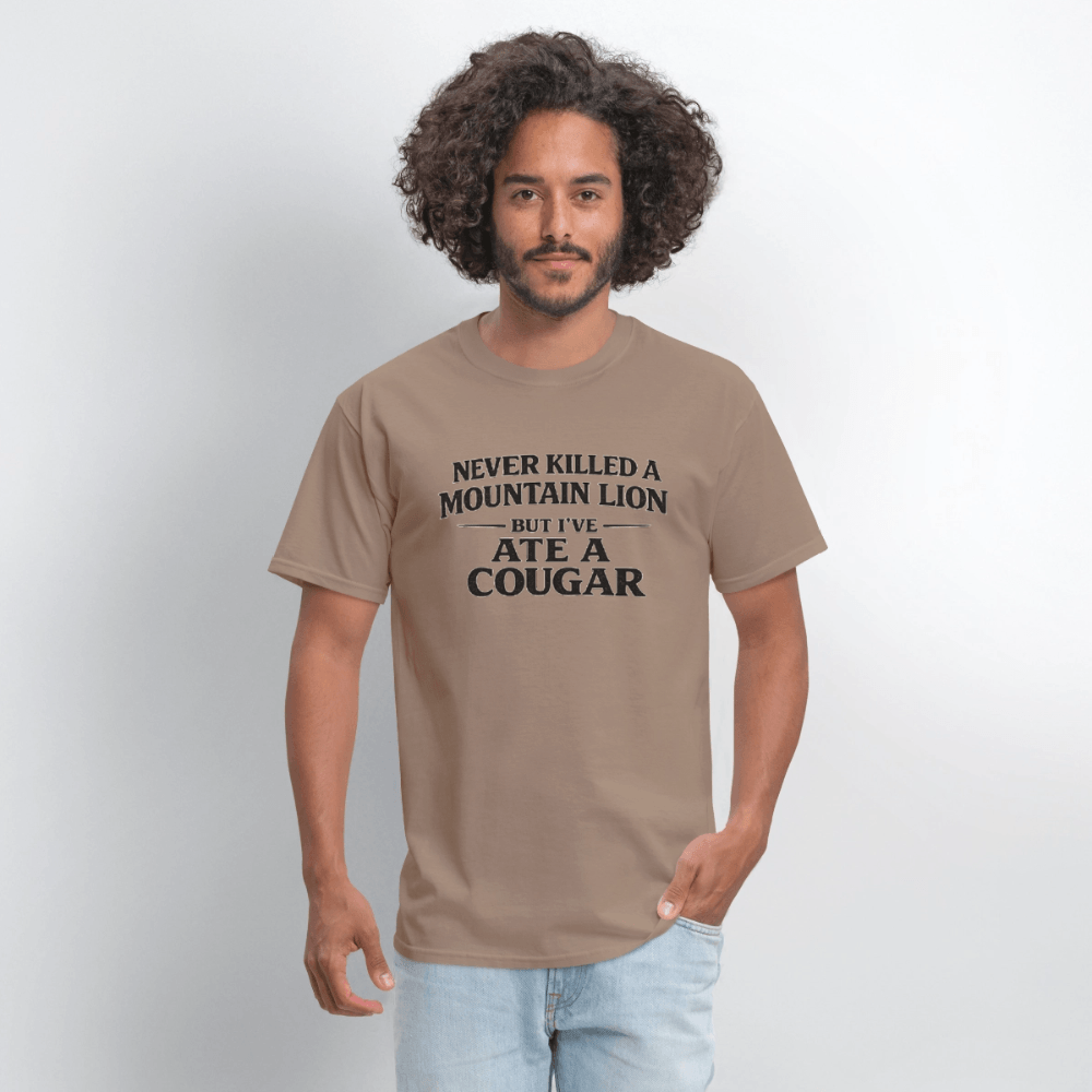 Never Killed A Mountain Lion But I've Ate A Cougar T-Shirt Color: Heather Gray