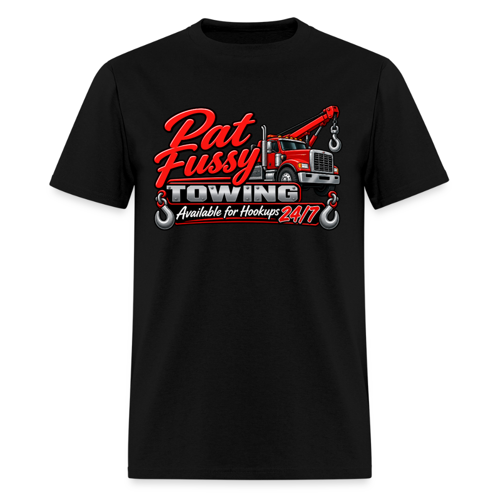Pat Fussy Towing Funny Adult T-Shirt Color: Black
