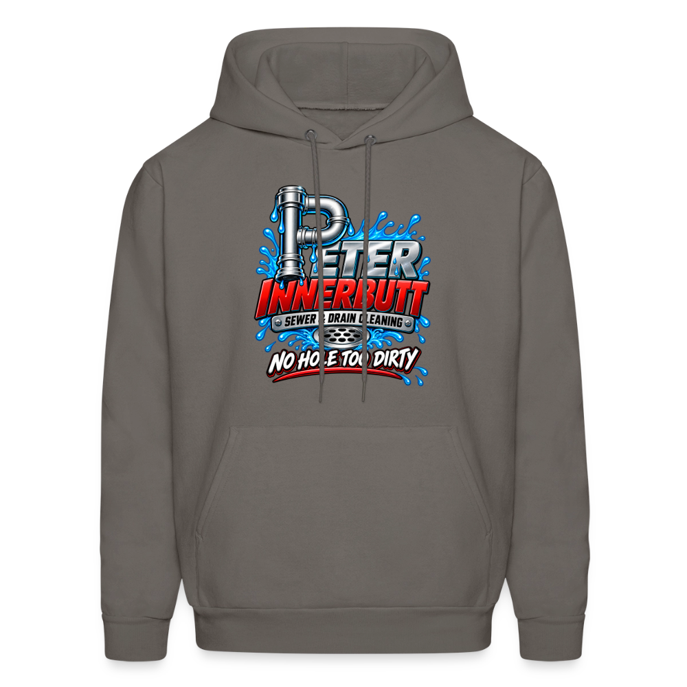 Peter Innerbutt No Hole Too Dirty Funny Adult Humor Hoodie Color: Asphalt Grey