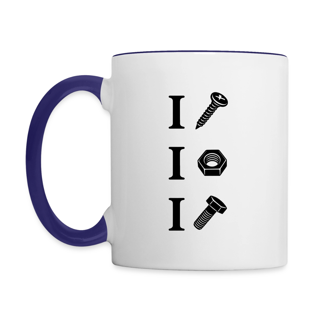 I Screw I Nut I Bolt Contrast Coffee Mug - white/cobalt blue