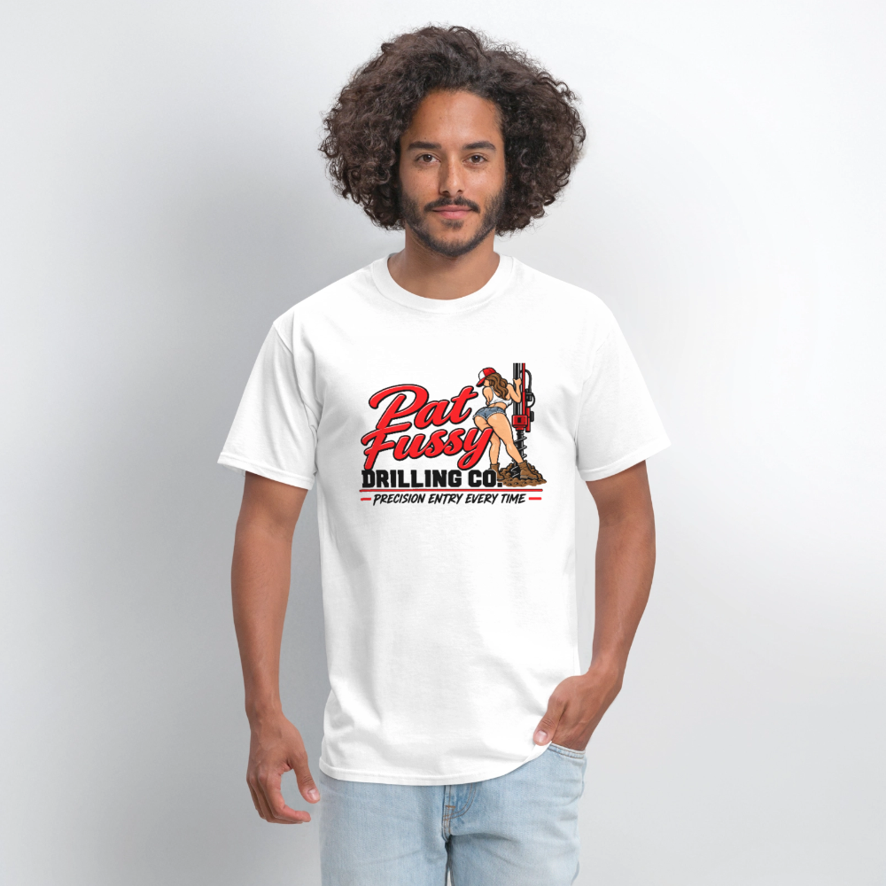 Pat Fussy Drilling Co. Funny Adult T-Shirt Color: Light Heather Grey