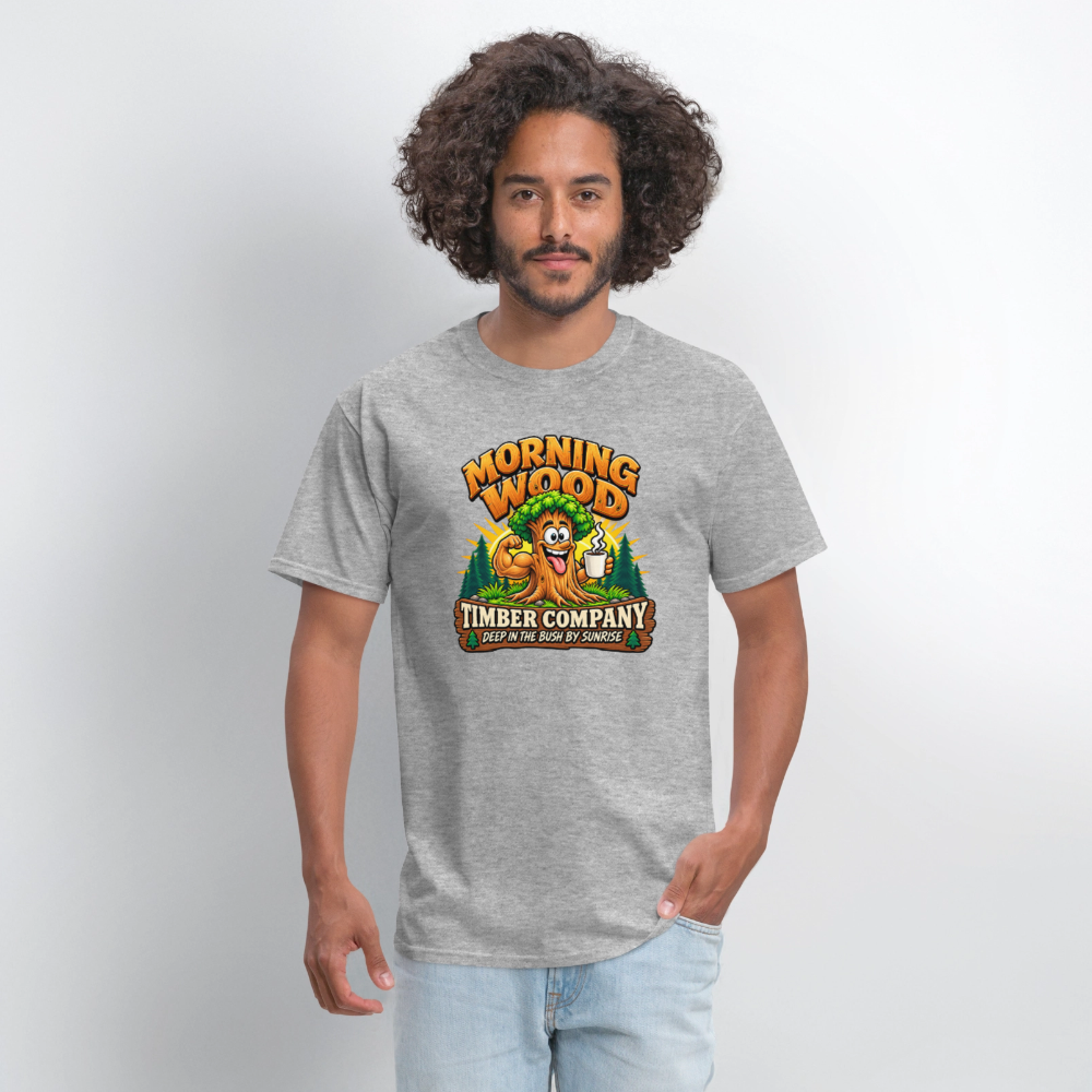 Morning Wood Timber Company – Funny Adult Humor T-Shirt - heather gray