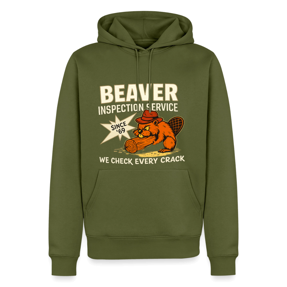 Beaver Inspection Service Adult Humor Premium Hoodie Color: Khaki Green