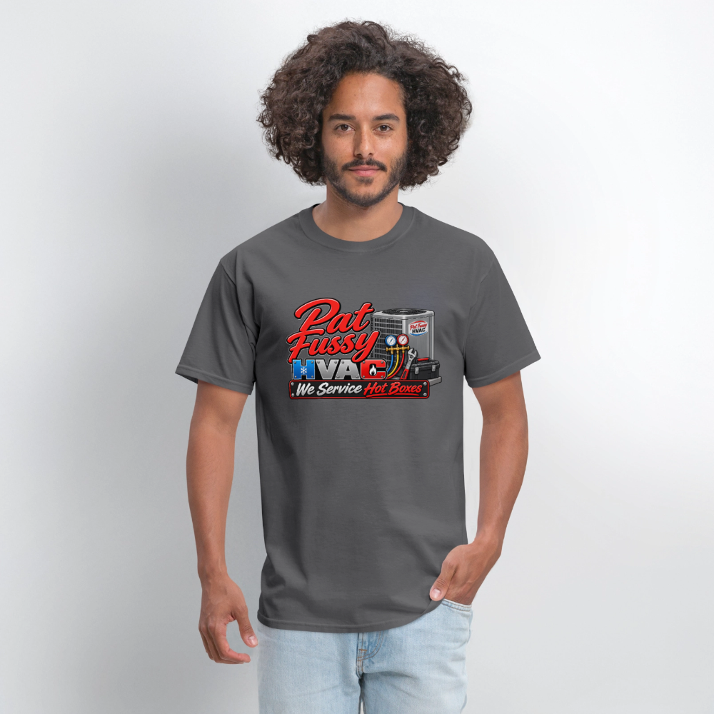 Pat Fussy HVAC We Service Hot Boxes Funny T-Shirt Color: Heather Gray
