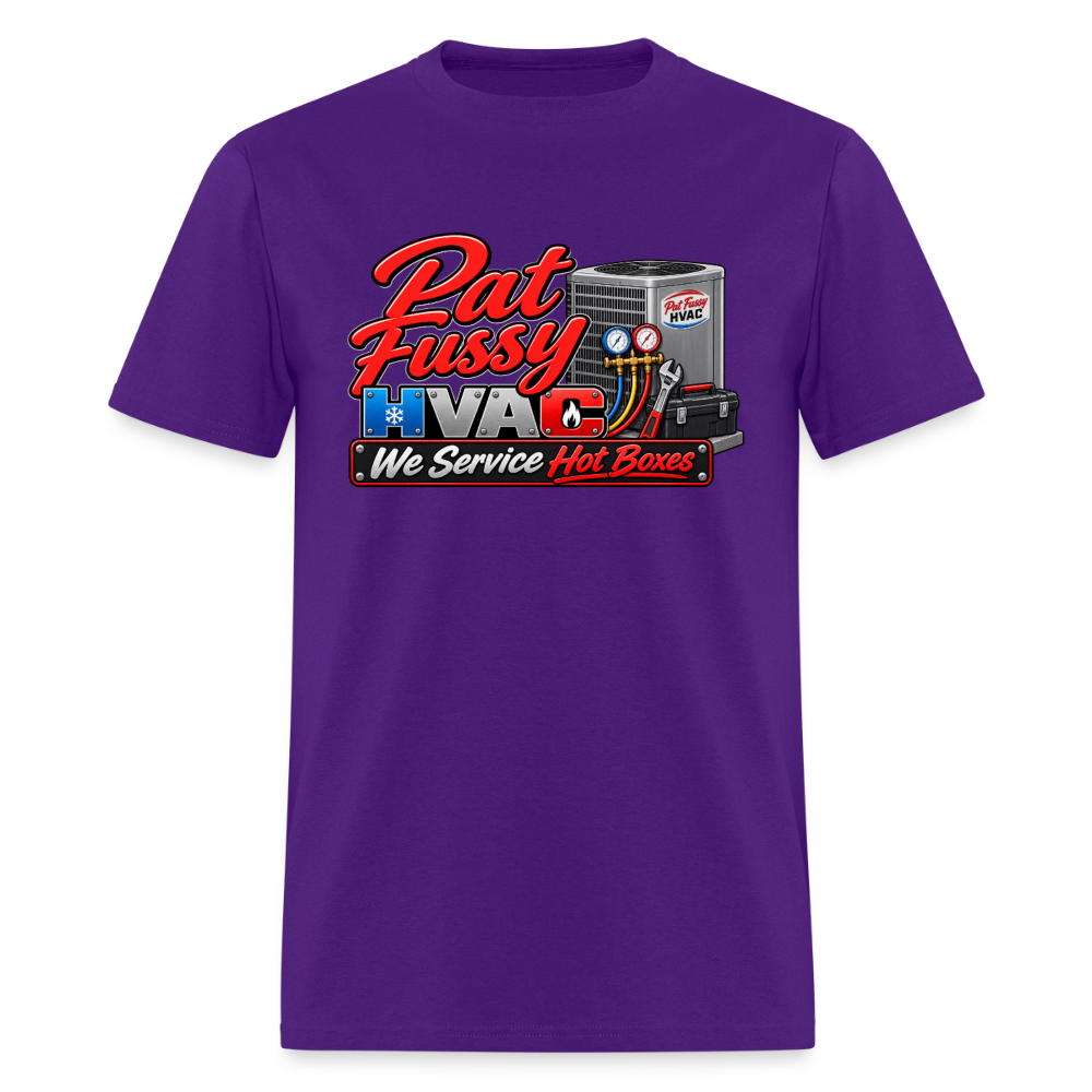 Pat Fussy HVAC We Service Hot Boxes Funny T-Shirt Color: Heather Gray