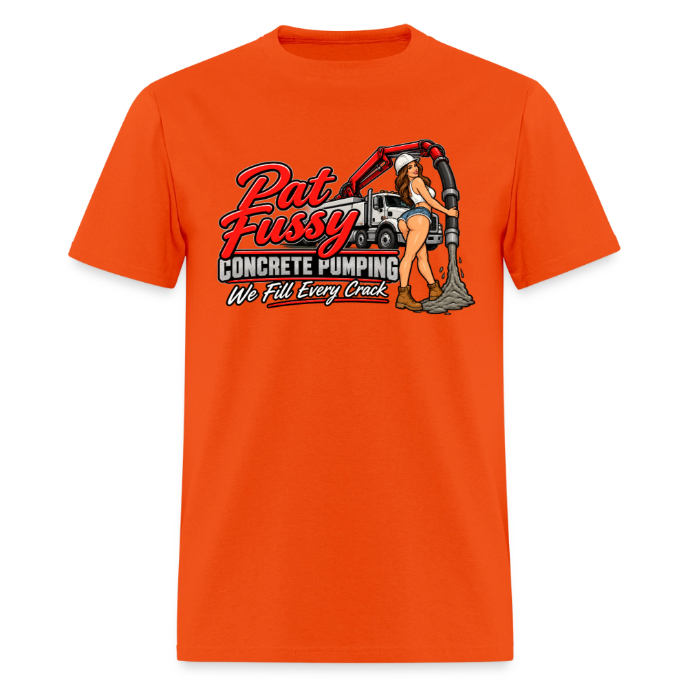 Pat Fussy Concrete Pumping Funny Adult T-Shirt Color: Orange